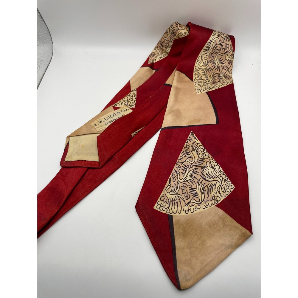 Vintage Seneca Cravats Resilient Red Geometric Bird Silk Tie A.W. Lugg & Co. PA